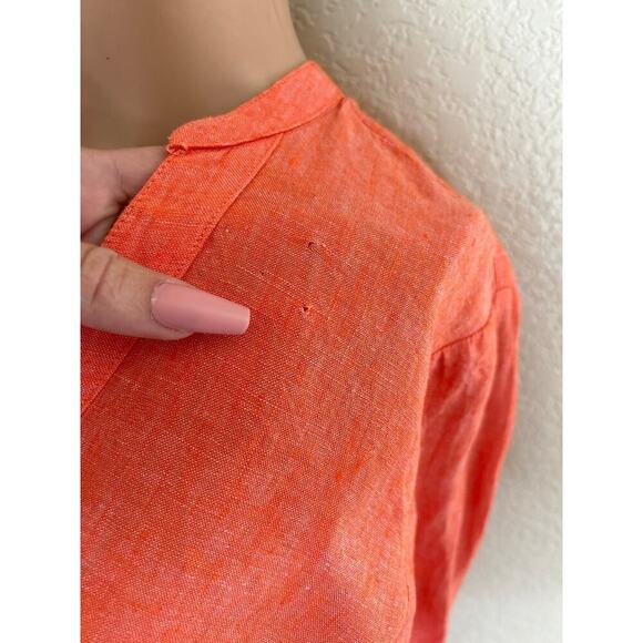 L.L. Bean Linen Tunic Top Orange Split V Neck Long Sleeve Hi Low 100% Linen XS - Picture 9 of 9